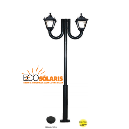 Stalp de iluminat Tobia 2x50W 3 m - Panouri Fotovoltaice