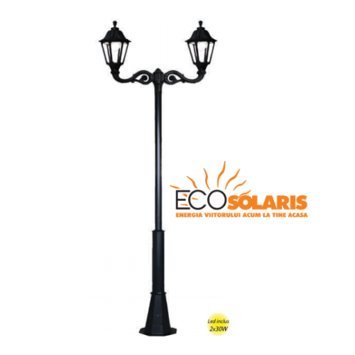 Stalp de iluminat decorativ 2J/ Noemi 2x30W 3 m - Panouri Fotovoltaice