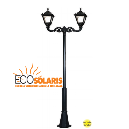 Stalp de iluminat decorativ 2J/ Tobia 2x50W 3 m - Panouri Fotovoltaice
