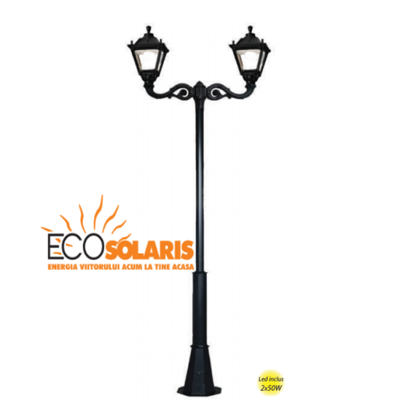 Stalp de iluminat decorativ 2J/ Tobia 2x50W 3 m Stalp de iluminat decorativ 2J/ Tobia 2x50W 3 m - Panouri Fotovoltaice