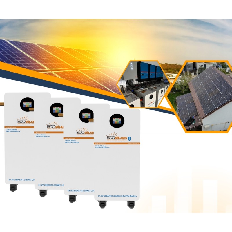 Pachet Acumulatori Ecosolaris fotovoltaice 60kWh Low Voltage LifePo4 Pachet Acumulatori Ecosolaris fotovoltaice 60kWh Low Voltage LifePo4 - Panouri Fotovoltaice