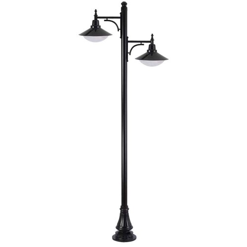 Stalp decorativ cu brat sublu 2xE27 H:350cm D:110cm talpa otel negru