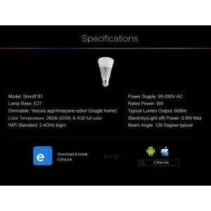 Sonoff B1 Bec E27 Led RGB Wireless Dimmabil Sonoff B1 Bec E27 Led RGB Wireless Dimmabil - Panouri Fotovoltaice