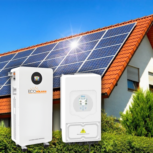 Kit solar fotovoltaic hibrid monofazat 5 kWp cu invertor Deye si Baterie EcoSolaris 15 kWh