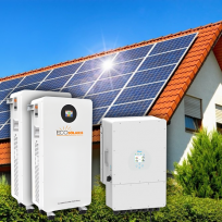 Kit solar fotovoltaic hibrid trifazat 10 kWp cu invertor Deye si Baterii EcoSolaris 30 kWh