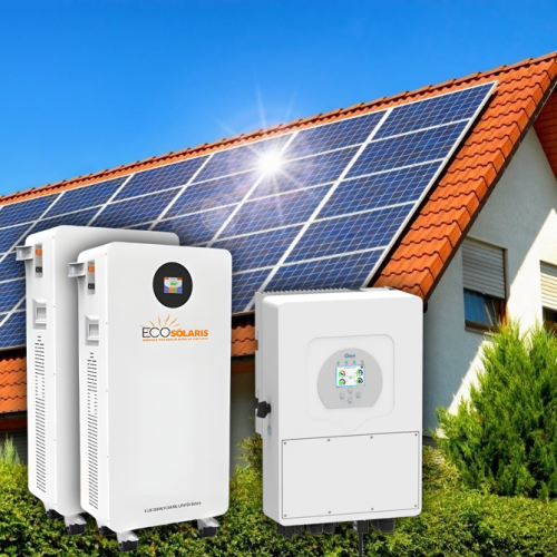 Kit solar fotovoltaic hibrid trifazat 15 kWp cu invertor Deye si Baterii EcoSolaris 30 kWh