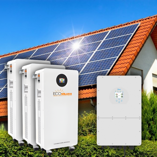 Kit solar fotovoltaic hibrid trifazat 20 kWp cu invertor Deye si Baterii EcoSolaris 45 kWh