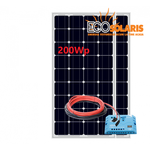 Set Panou fotovoltaic 200W monocristalin  Controler solar pwm EPSolar 12/24V 20A